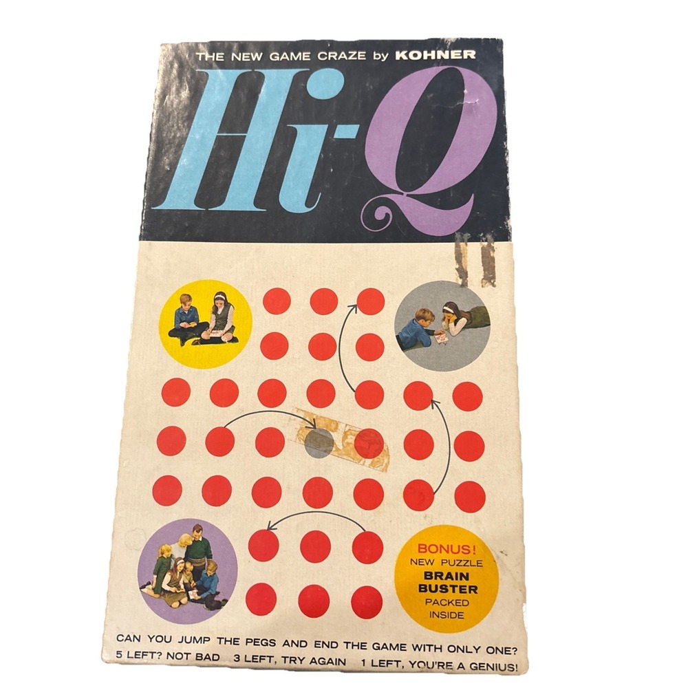 Vintage Hi-Q Game by Kohner with Bonus Brain Buster